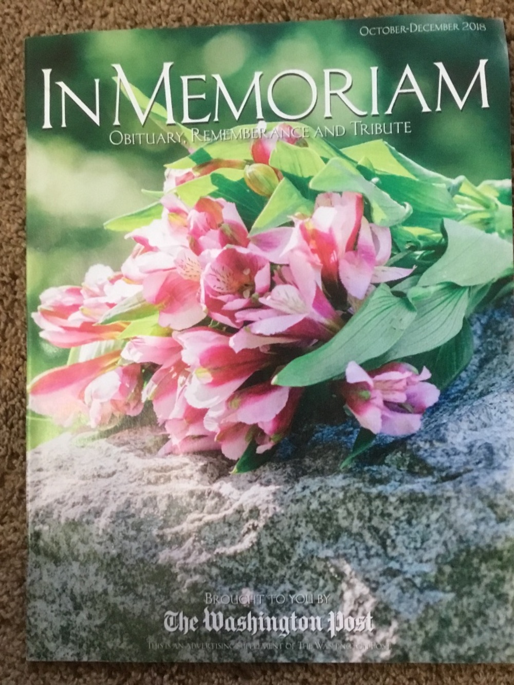 Washington Post - In Memoriam Oct-Dec 2018, Obituary, Rememberance, & Tribute